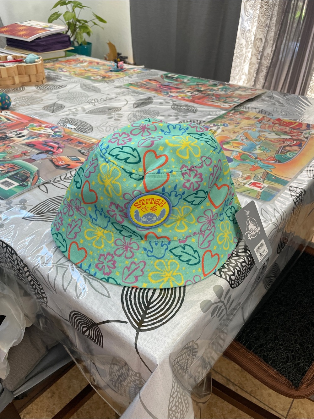 Disney Teal Floral & Heart Bucket Hat with Yellow Patch